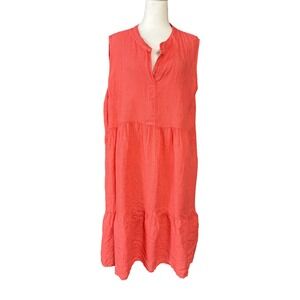 Bellambra Linen Midi Sundress Womens 1X Pink Swing Trapeze Ruffle Hem Italy